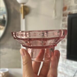 Vintage rose Pink Glass pedestal curio bowl candle holder